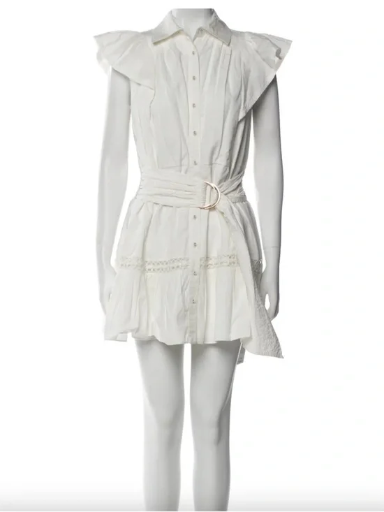 Ramy Brook White Eyelet Shirt Dress with Waist Tie - Picture 4 of 6